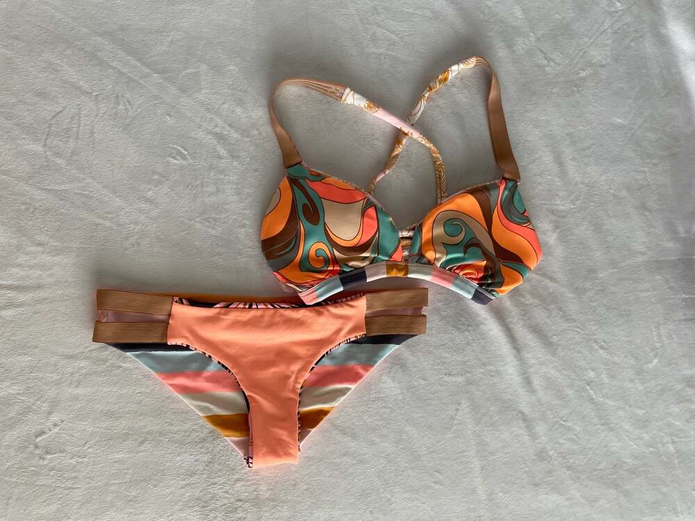 Maaji Reversible Mixed Print Bikini Set with Metallic Straps READ!